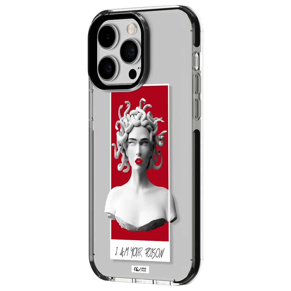 a statue of a woman with snakes on her head Apple iPhone 15 Pro Max impact black border Case