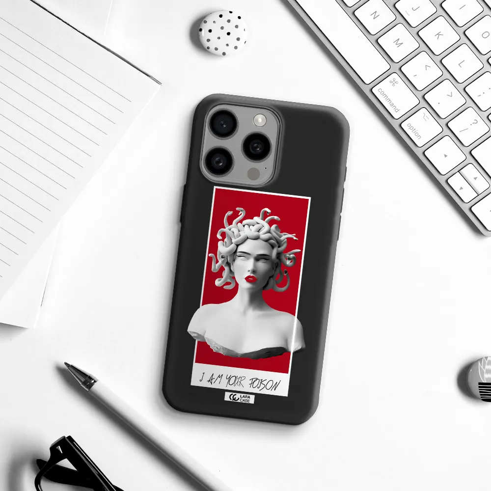 a statue of a woman with snakes on her head Apple Iphone 15 Pro max Silicone black Case