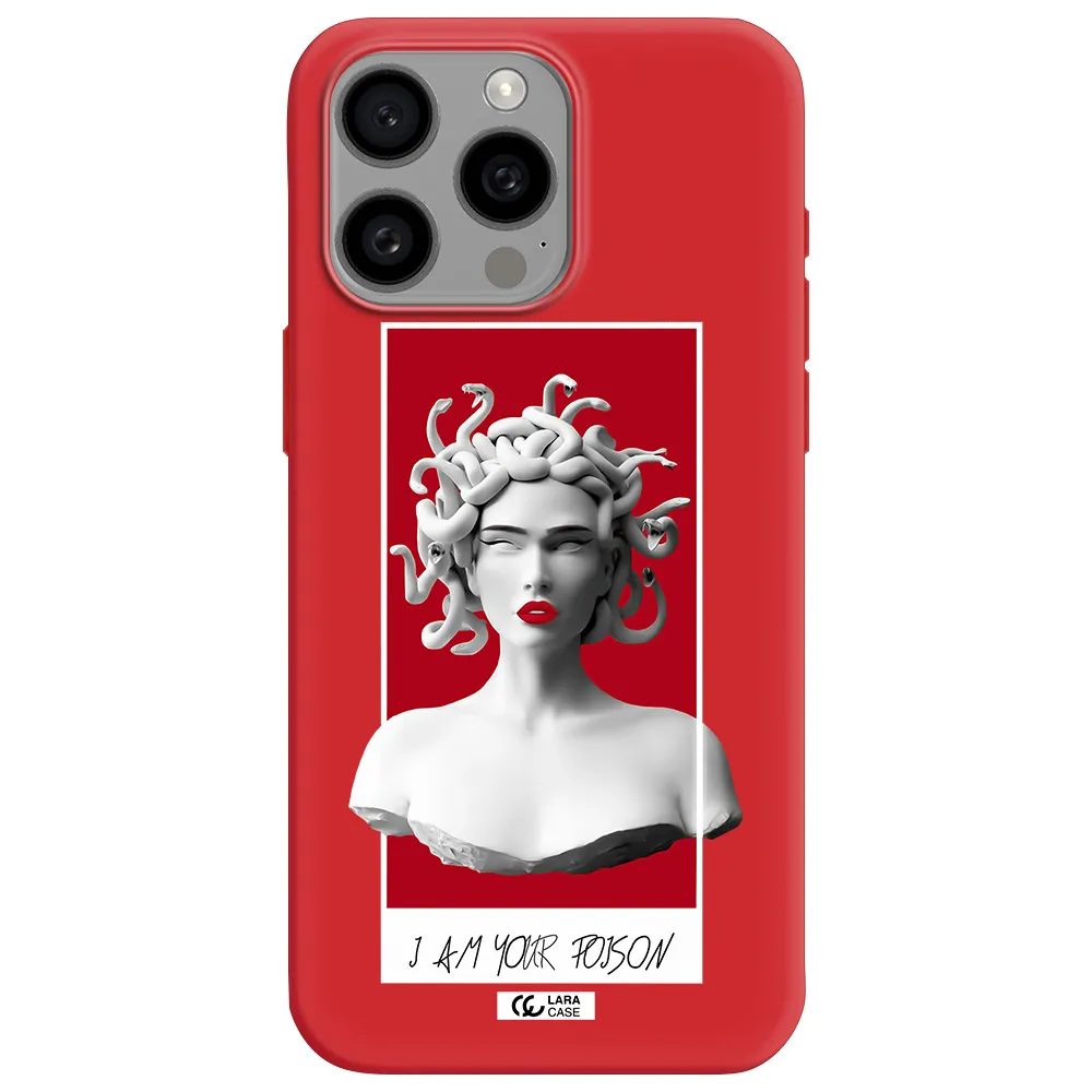 A Statue Of A Woman With Snakes On Her Head Apple Iphone 15 Pro Max Silicone Imperial Red Case