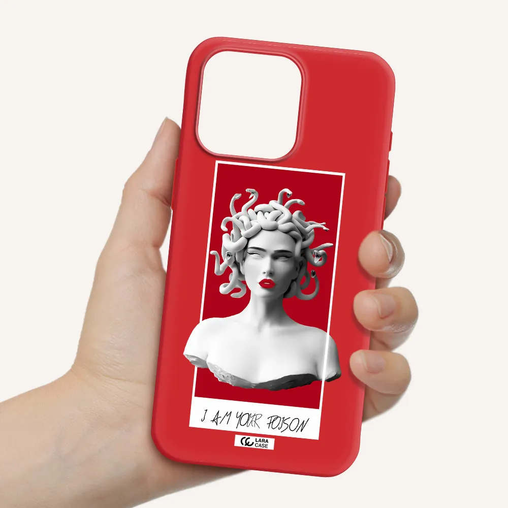 A Statue Of A Woman With Snakes On Her Head Apple Iphone 15 Pro Max Silicone Imperial Red Case