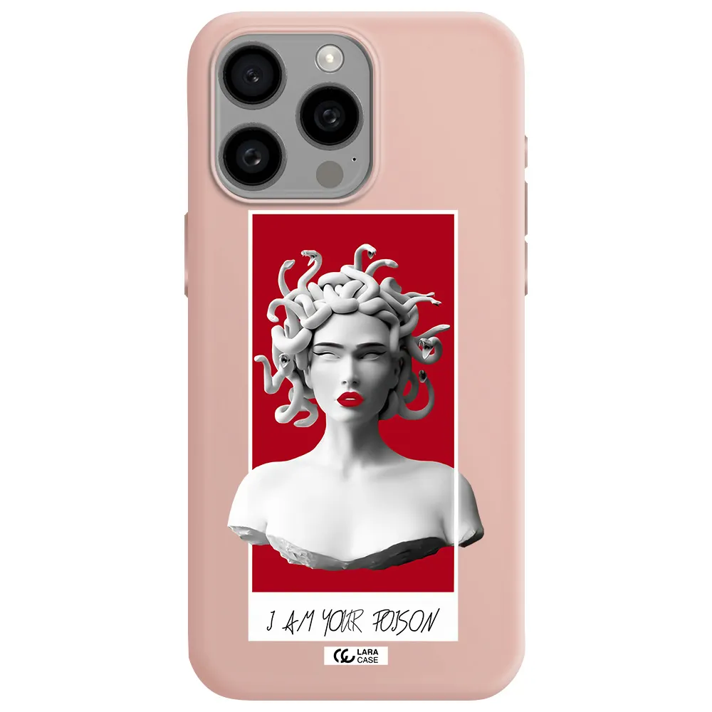 a statue of a woman with snakes on her head Apple Iphone 15 Pro max Silicone pastel pink Case