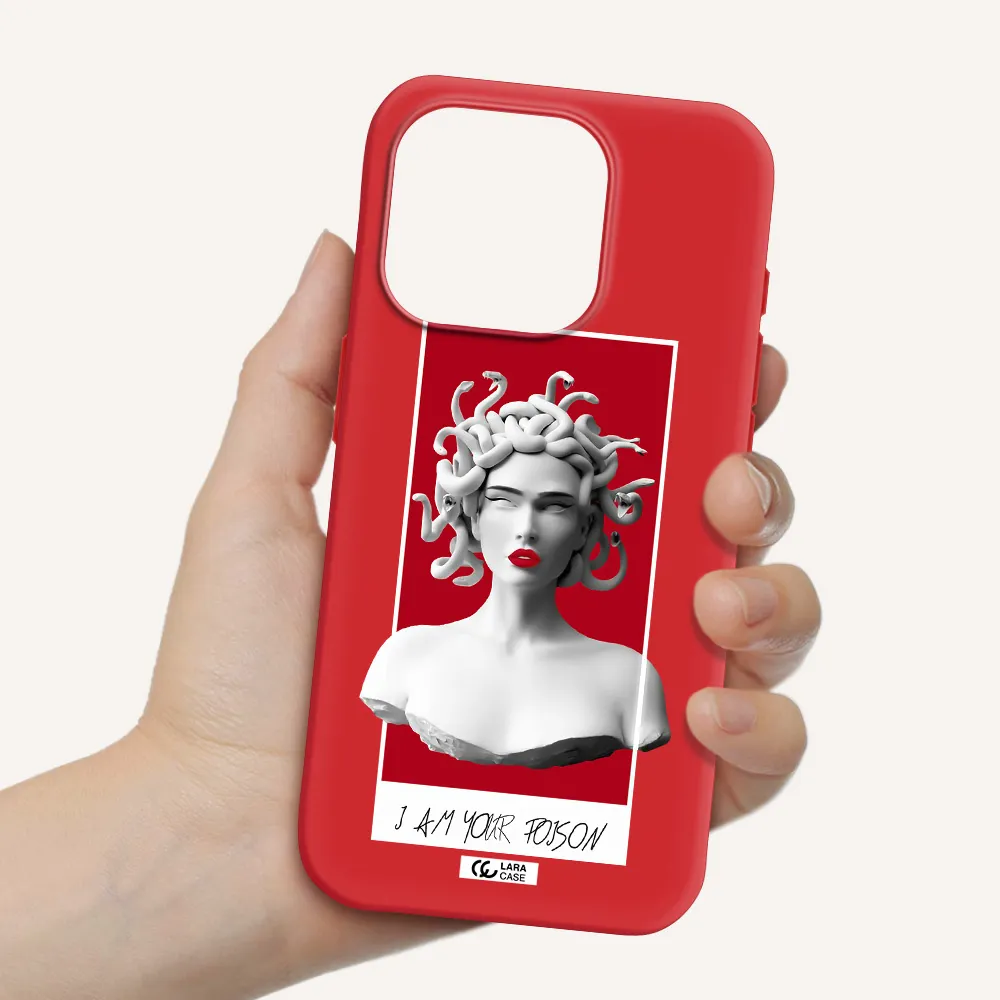 A Statue Of A Woman With Snakes On Her Head Apple Iphone 15 Pro Silicone Imperial Red Case