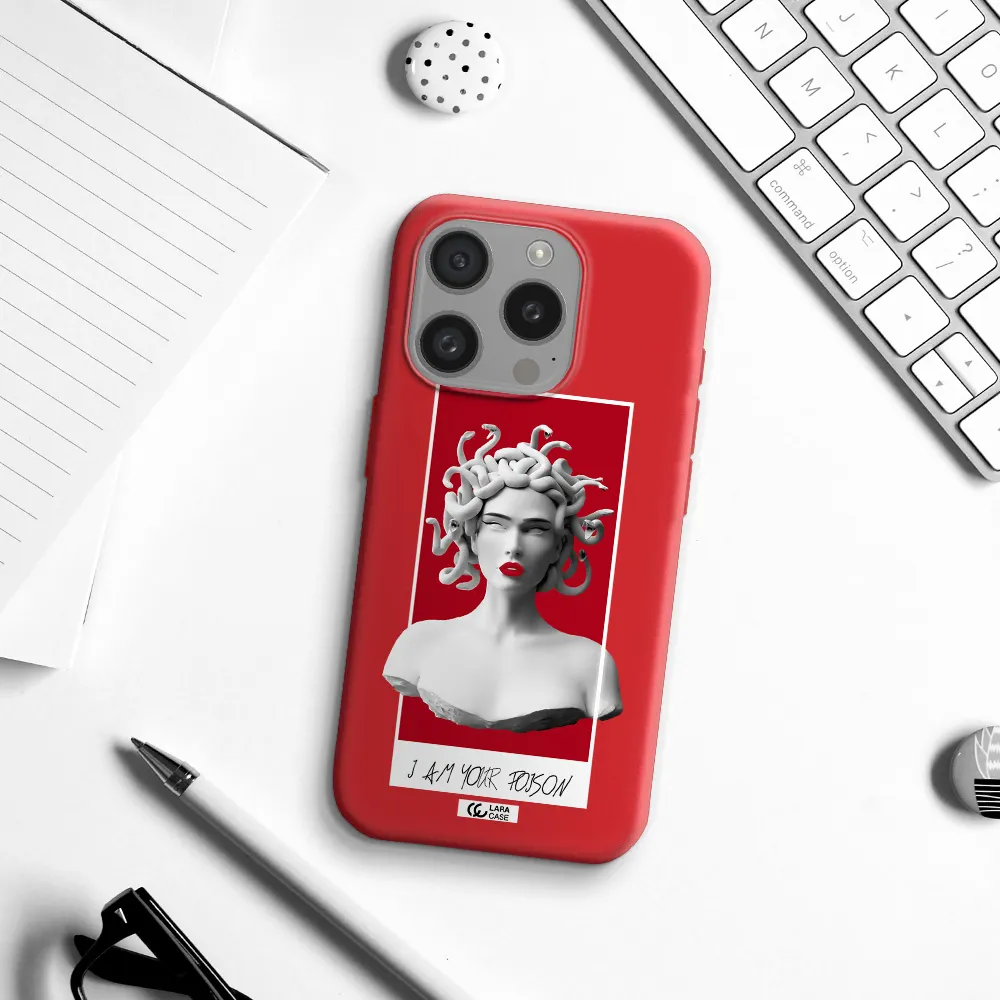 A Statue Of A Woman With Snakes On Her Head Apple Iphone 15 Pro Silicone Imperial Red Case