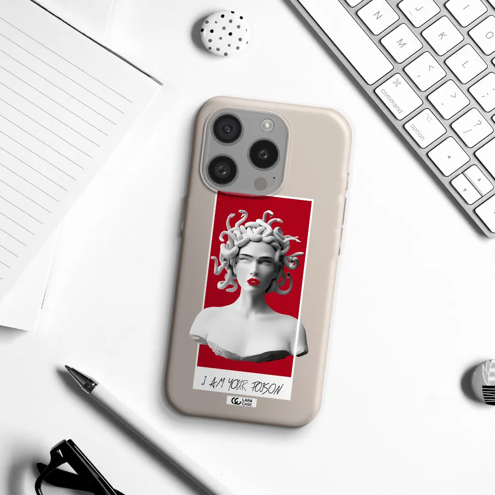 A Statue Of A Woman With Snakes On Her Head Apple Iphone 15 Pro Silicone Stone Case