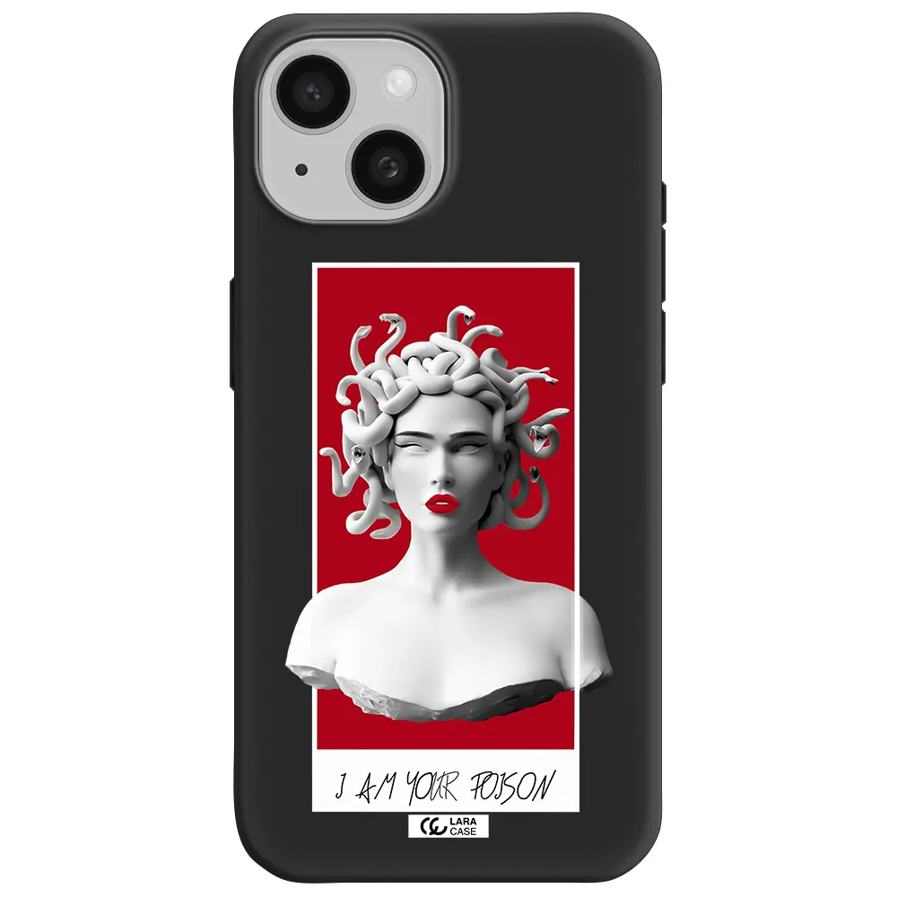 a statue of a woman with snakes on her head Apple iPhone 15 Silicone black Case