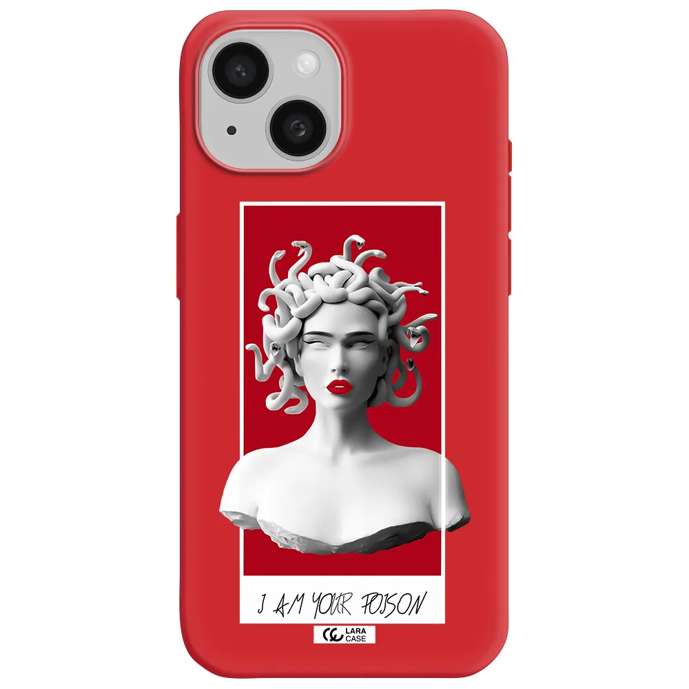 A Statue Of A Woman With Snakes On Her Head Apple Iphone 15 Silicone Imperial Red Case