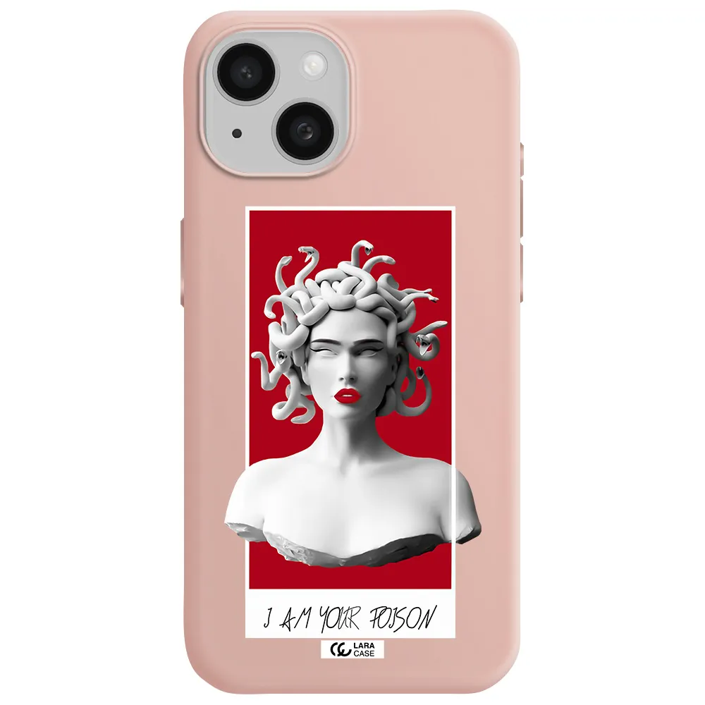 A Statue Of A Woman With Snakes On Her Head Apple Iphone 15 Silicone Pastel Pink Case
