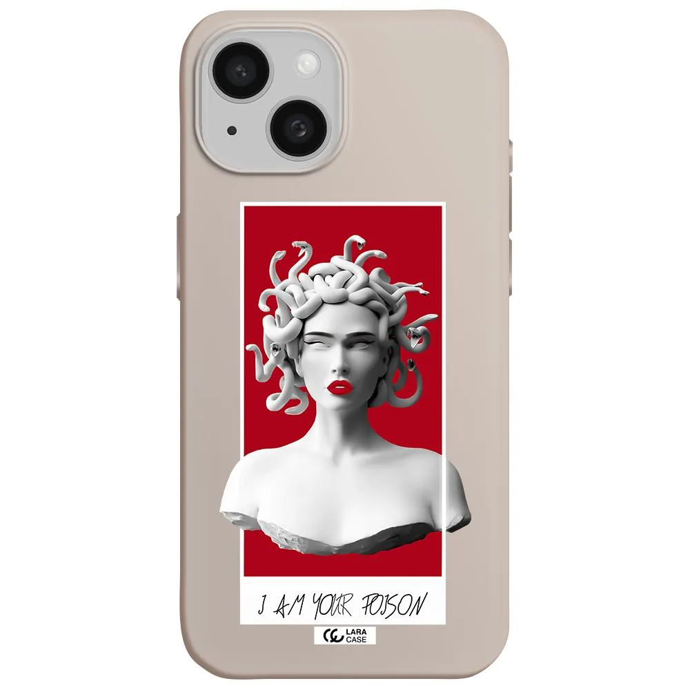 a statue of a woman with snakes on her head Apple iPhone 15 Silicone Stone Case