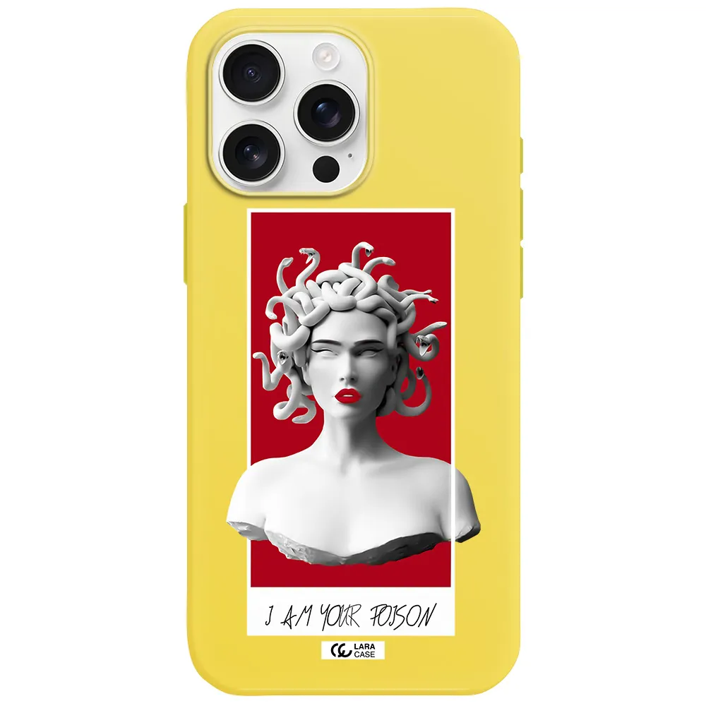 A Statue Of A Woman With Snakes On Her Head Apple Iphone 16 Pro Max Silicone Canary Yellow Case