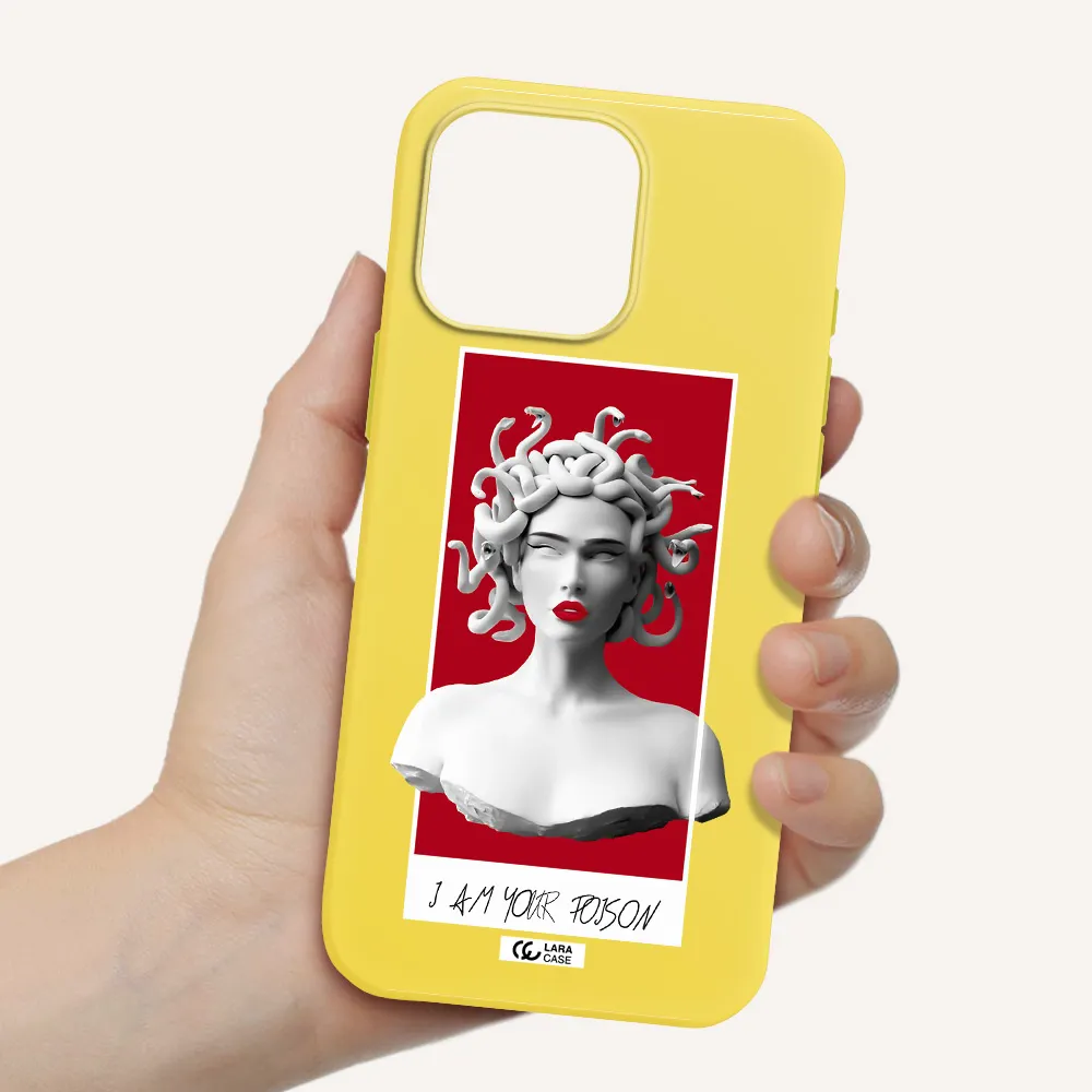 A Statue Of A Woman With Snakes On Her Head Apple Iphone 16 Pro Max Silicone Canary Yellow Case