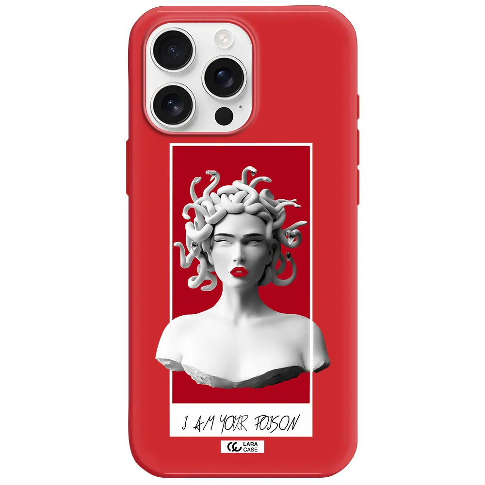 A Statue Of A Woman With Snakes On Her Head Apple Iphone 16 Pro Max Silicone Imperial Red Case