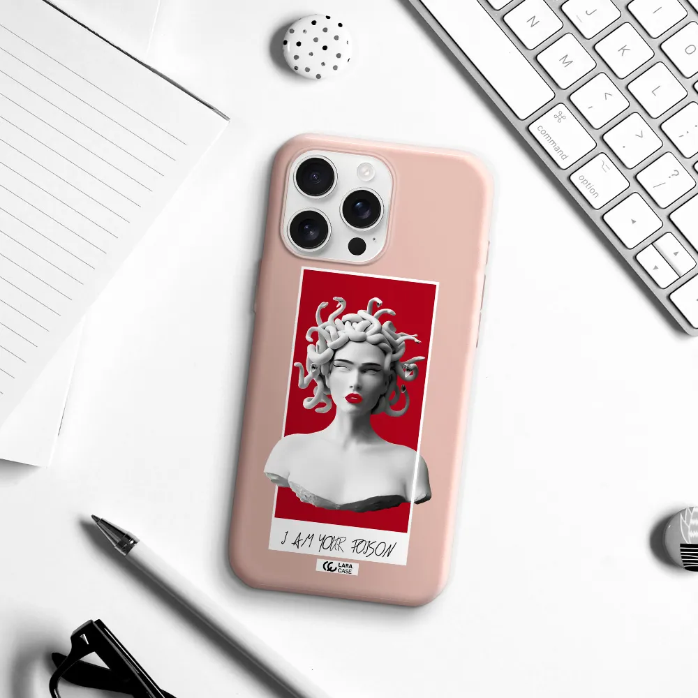 A Statue Of A Woman With Snakes On Her Head Apple Iphone 16 Pro Max Silicone Pastel Pink Case