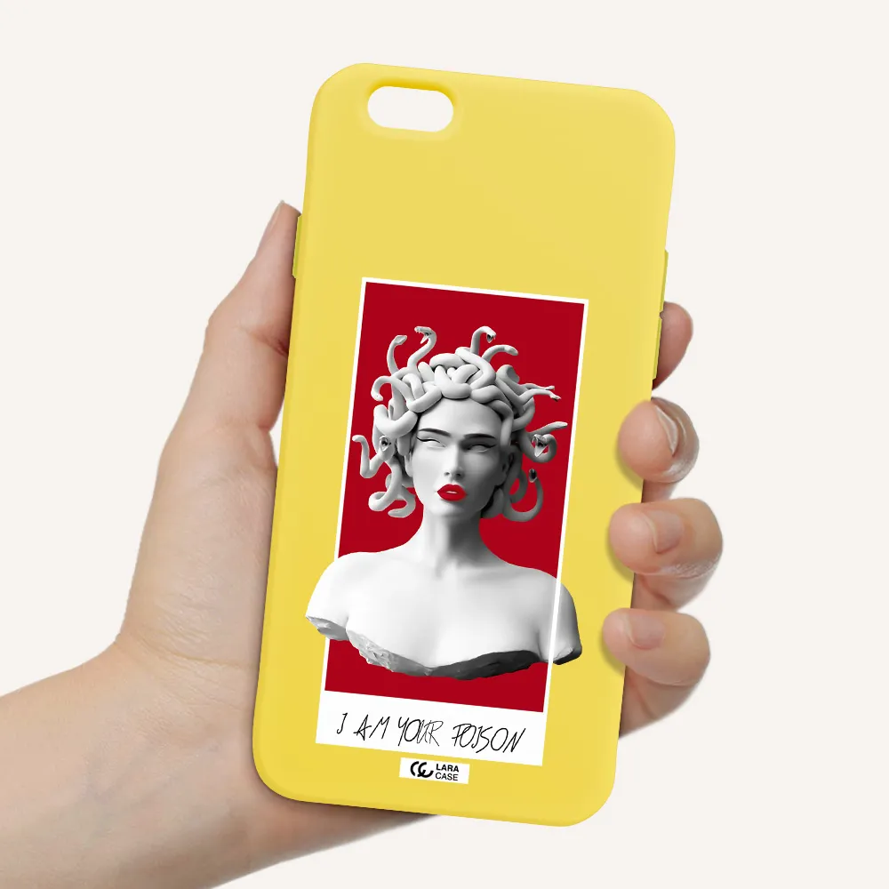 a statue of a woman with snakes on her head Apple iPhone 6 Silicone canary yellow Case