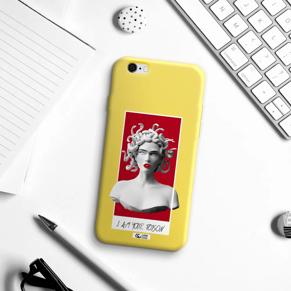 a statue of a woman with snakes on her head Apple iPhone 6 Silicone canary yellow Case