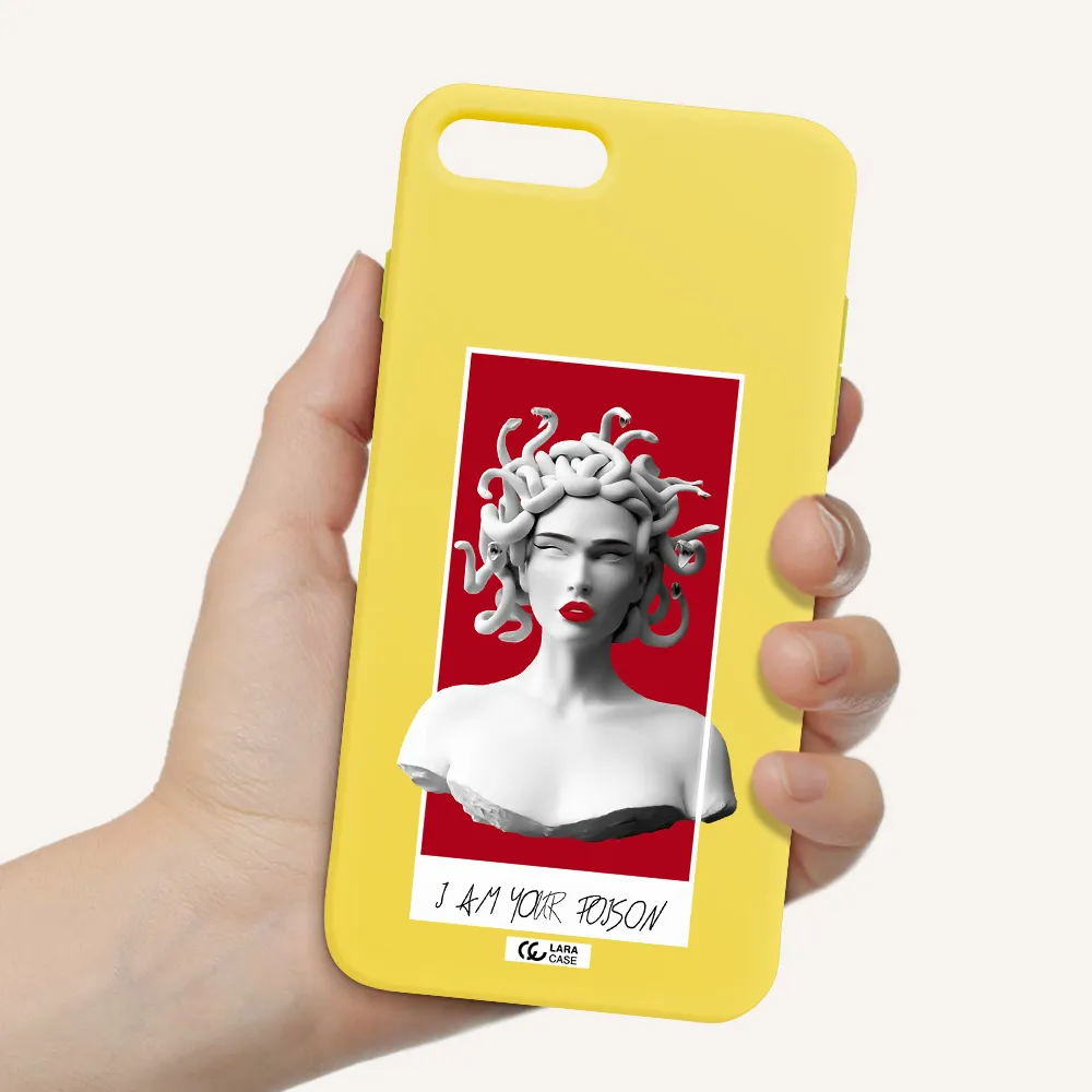 a statue of a woman with snakes on her head Apple iPhone 7 plus Silicone canary yellow Case