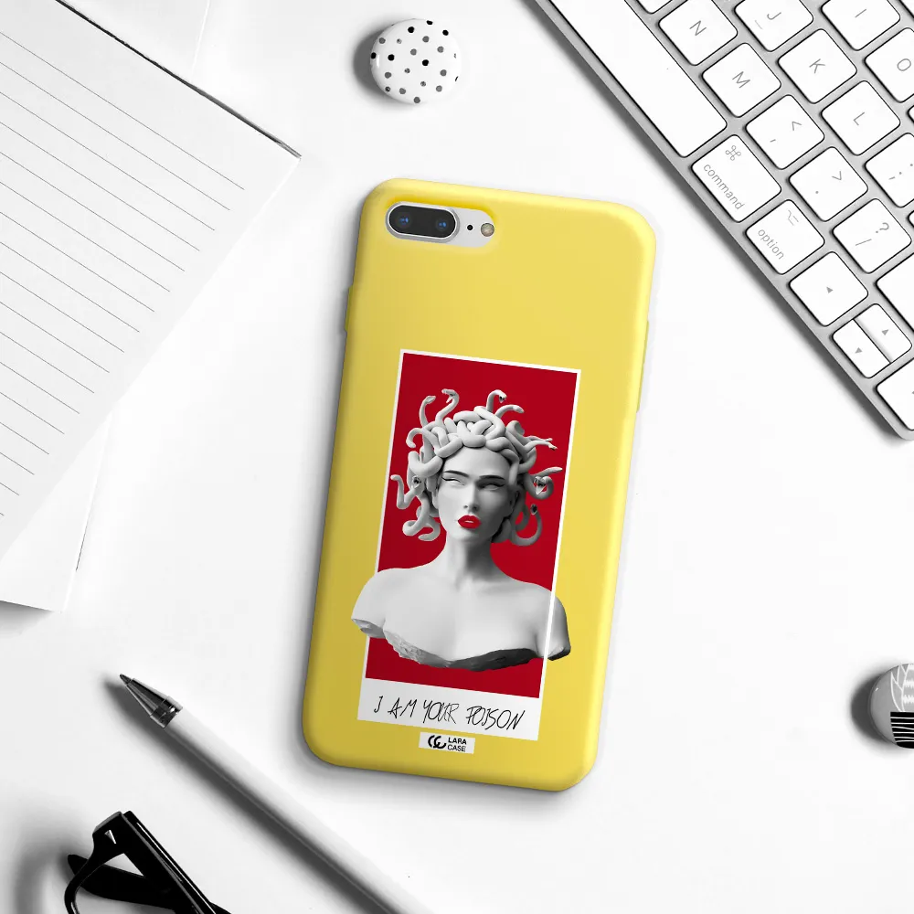 a statue of a woman with snakes on her head Apple iPhone 7 plus Silicone canary yellow Case