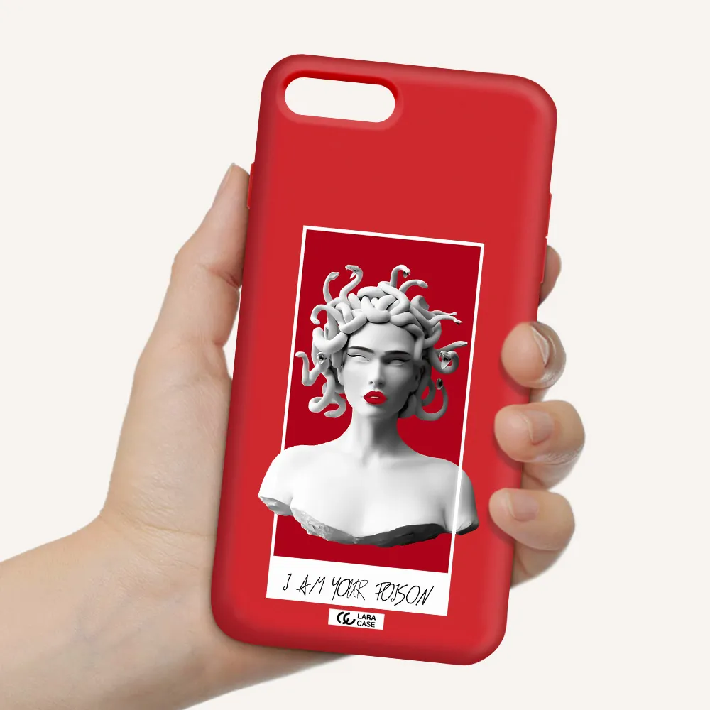 a statue of a woman with snakes on her head Apple iPhone 7 plus Silicone Imperial Red Case