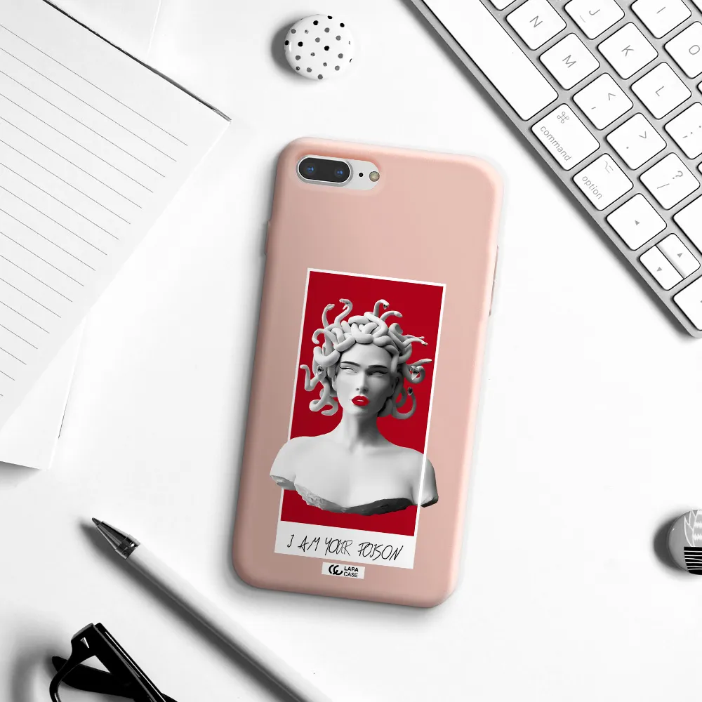 a statue of a woman with snakes on her head Apple iPhone 7 plus Silicone pastel pink Case