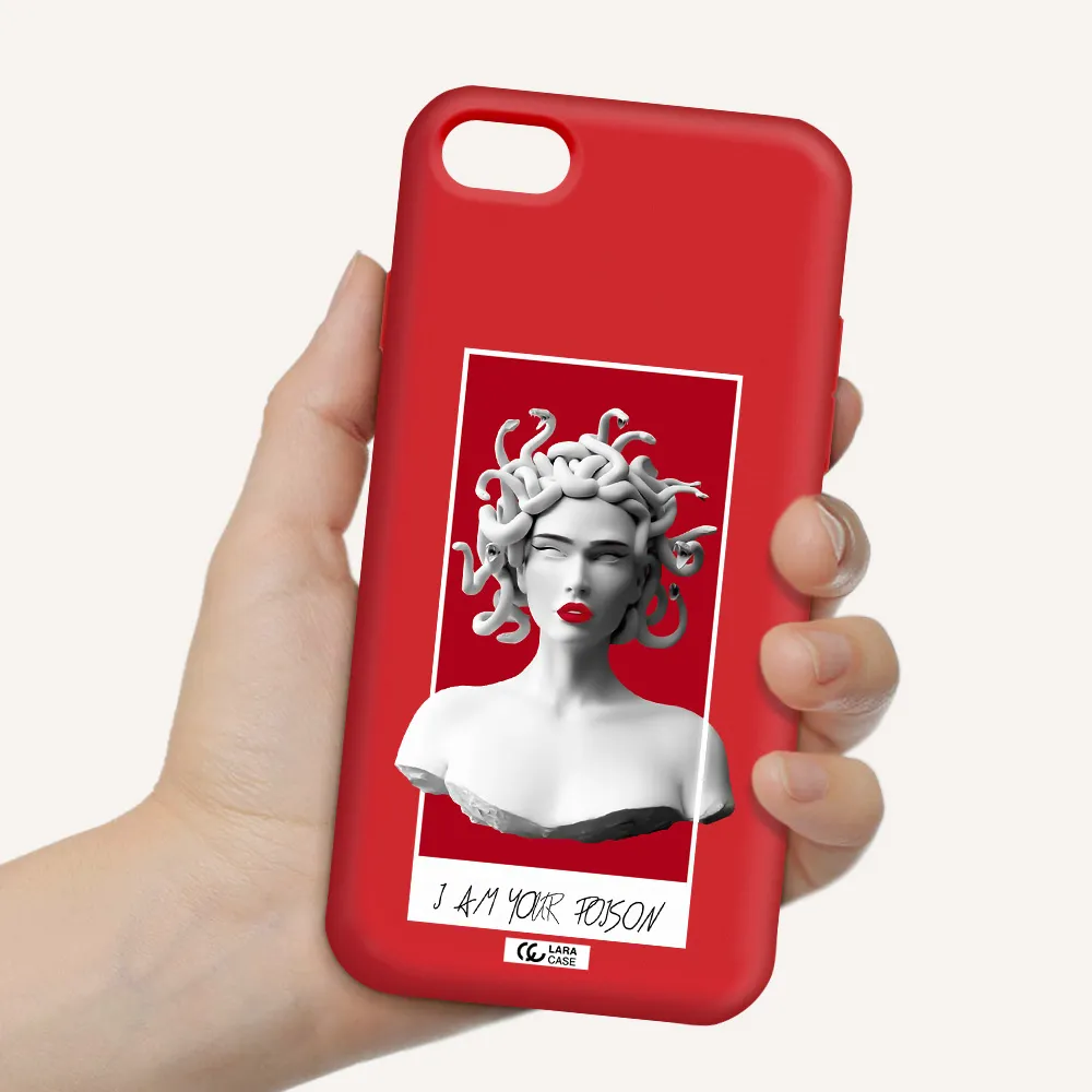 a statue of a woman with snakes on her head Apple iPhone 7 Silicone Imperial Red Case