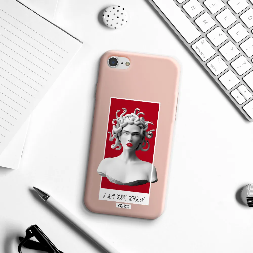 a statue of a woman with snakes on her head Apple iPhone 7 Silicone pastel pink Case