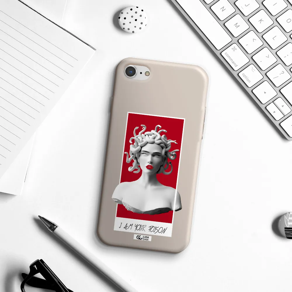 a statue of a woman with snakes on her head Apple iPhone 7 Silicone Stone Case