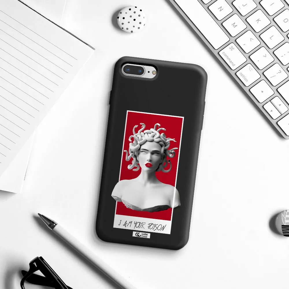 a statue of a woman with snakes on her head Apple iPhone 8 plus Silicone black Case