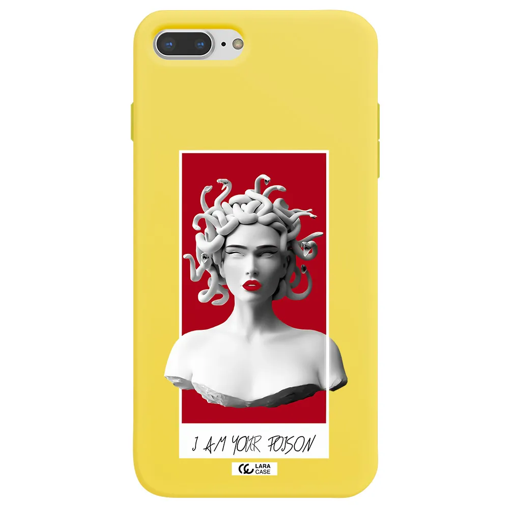 a statue of a woman with snakes on her head Apple iPhone 8 plus Silicone canary yellow Case