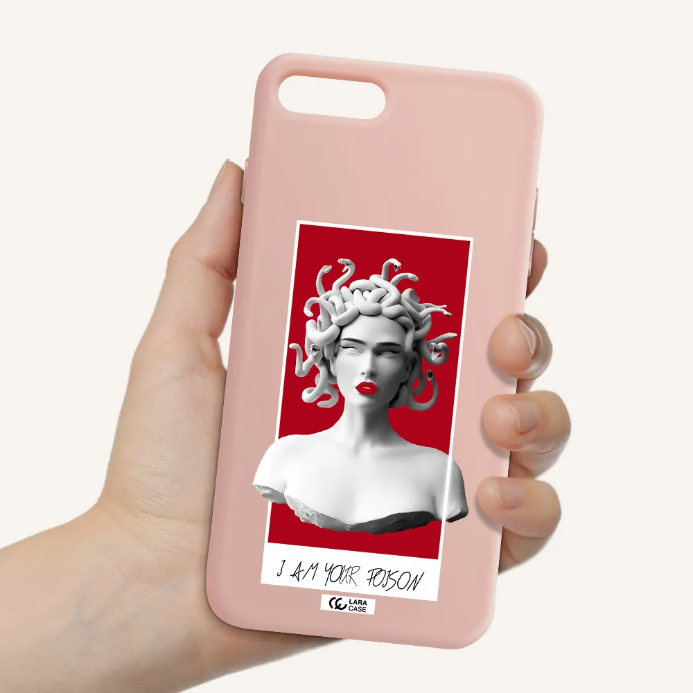 a statue of a woman with snakes on her head Apple iPhone 8 plus Silicone pastel pink Case