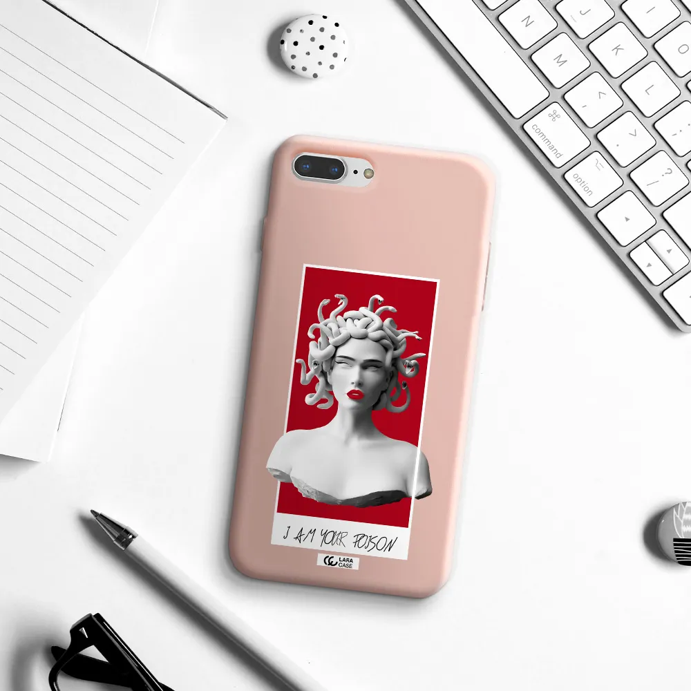 a statue of a woman with snakes on her head Apple iPhone 8 plus Silicone pastel pink Case