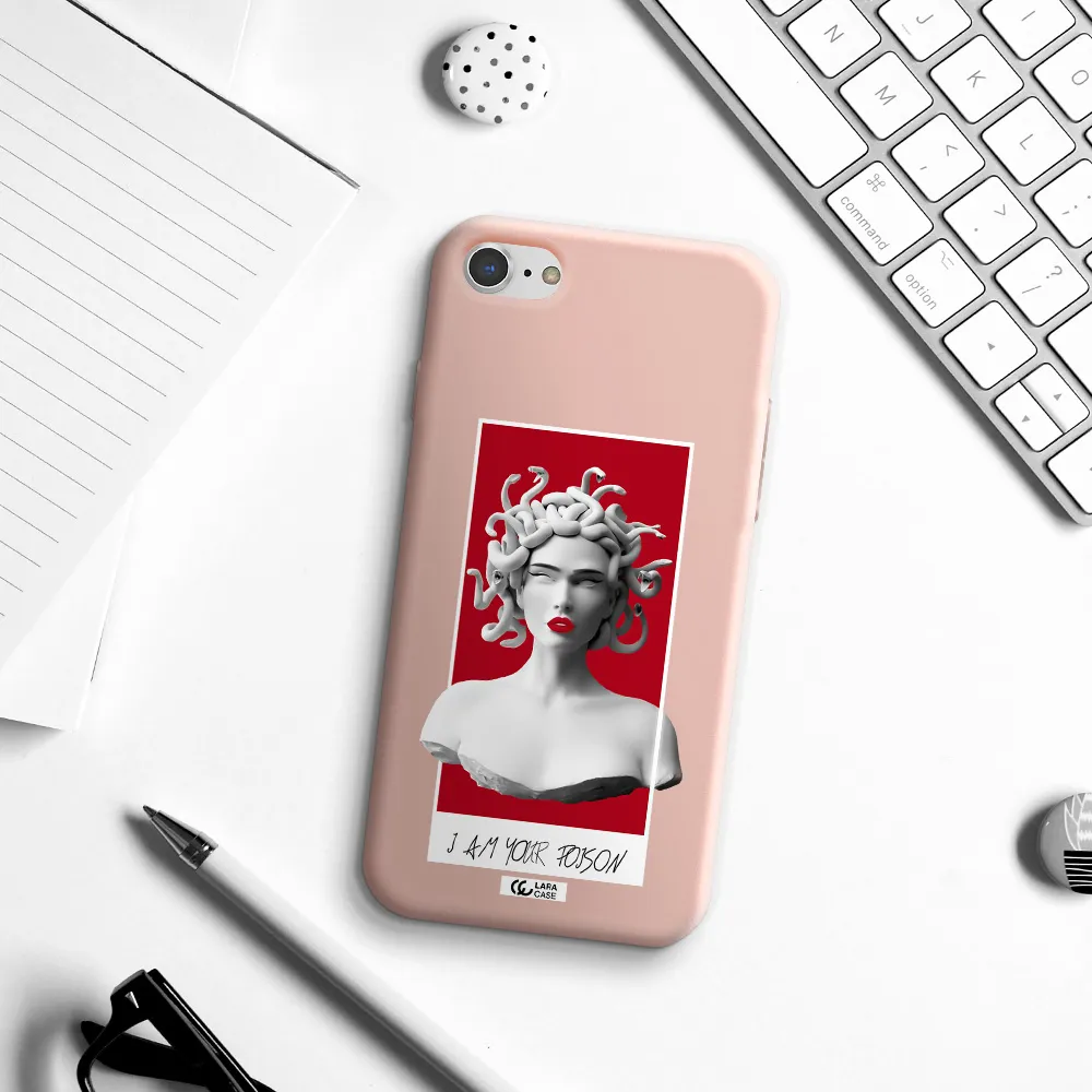 a statue of a woman with snakes on her head Apple iPhone 8 Silicone pastel pink Case