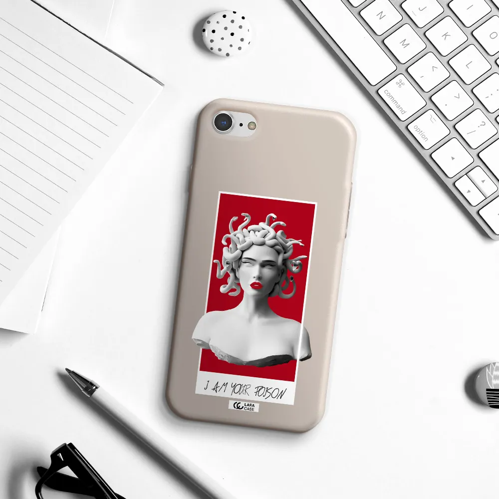 a statue of a woman with snakes on her head Apple iPhone 8 Silicone Stone Case