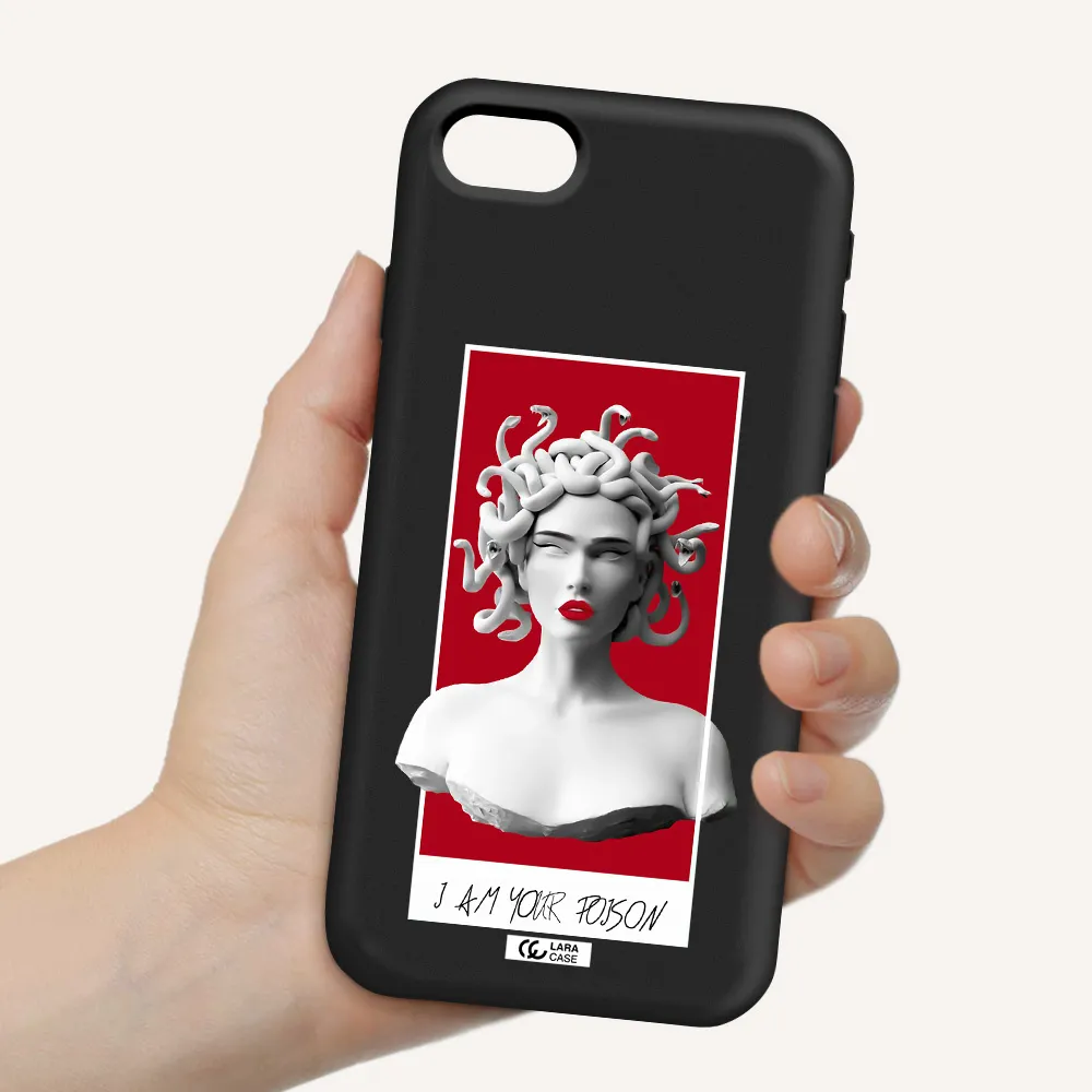 a statue of a woman with snakes on her head Apple iPhone se 2020 Silicone black Case