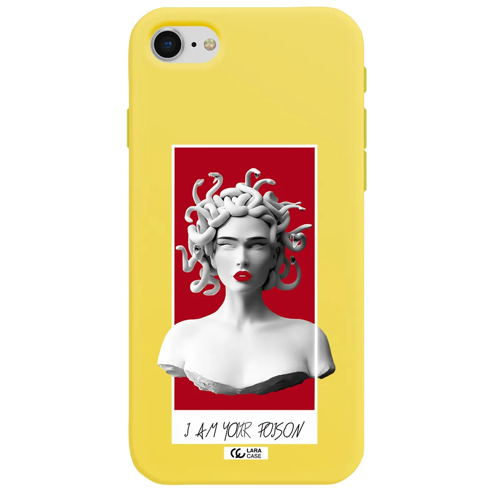 a statue of a woman with snakes on her head Apple iPhone se 2020 Silicone canary yellow Case