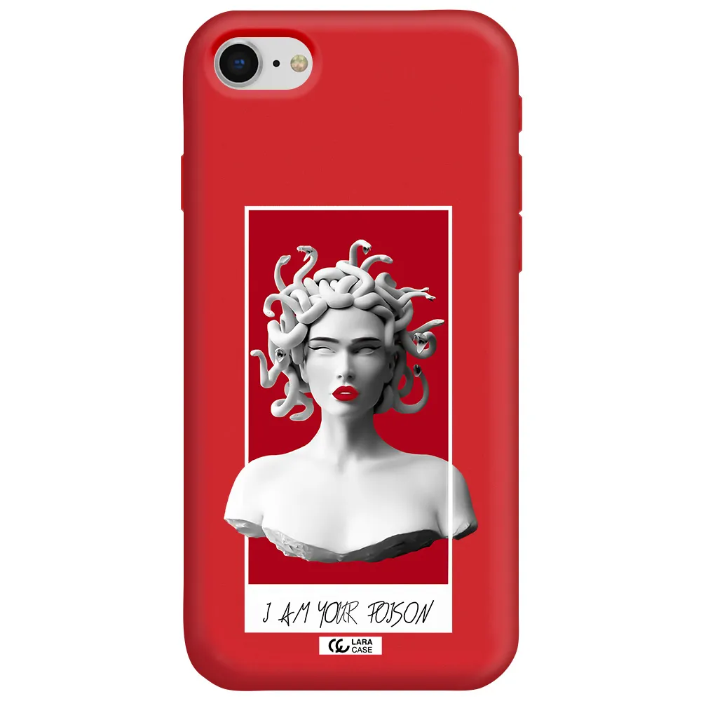 a statue of a woman with snakes on her head Apple iPhone se 2020 Silicone Imperial Red Case