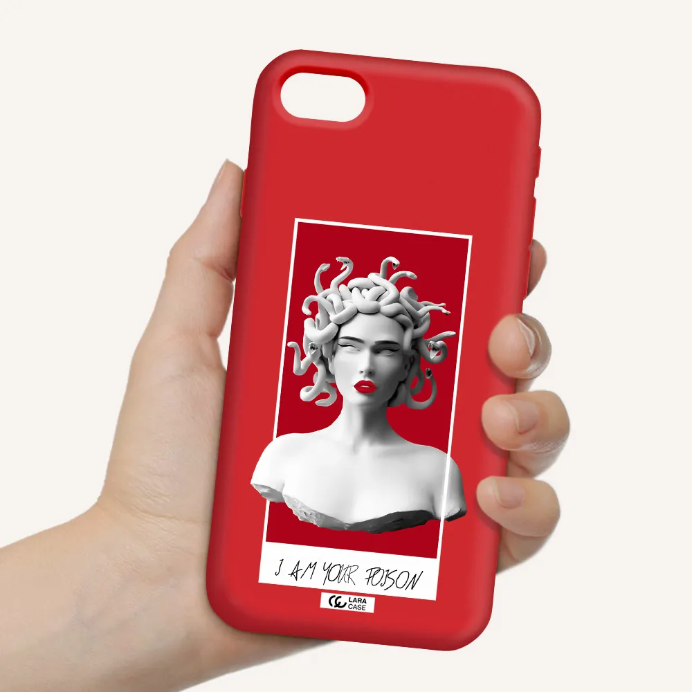 a statue of a woman with snakes on her head Apple iPhone se 2020 Silicone Imperial Red Case