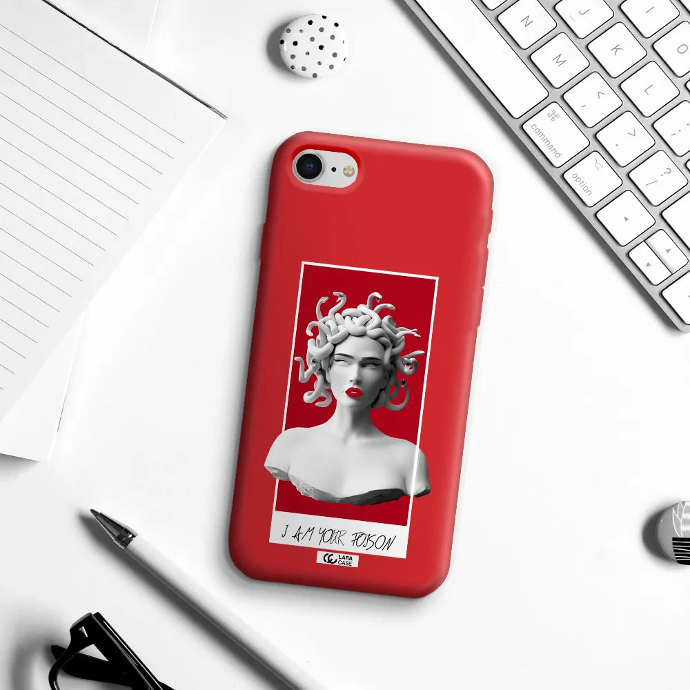 a statue of a woman with snakes on her head Apple iPhone se 2020 Silicone Imperial Red Case