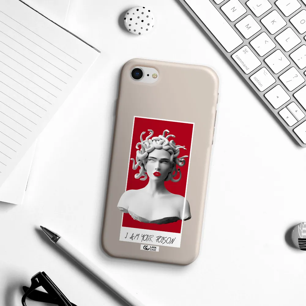 a statue of a woman with snakes on her head Apple iPhone se 2020 Silicone Stone Case