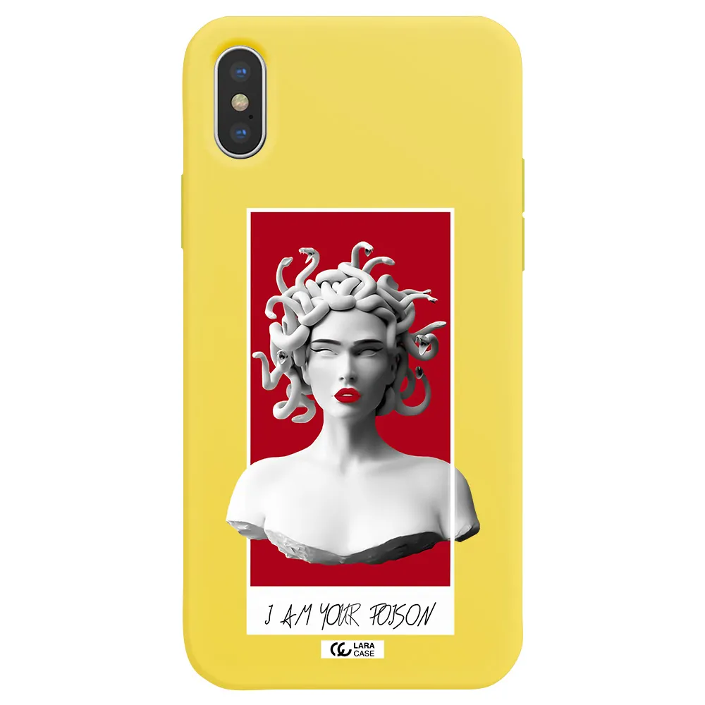 a statue of a woman with snakes on her head Apple iPhone X Silicone canary yellow Case