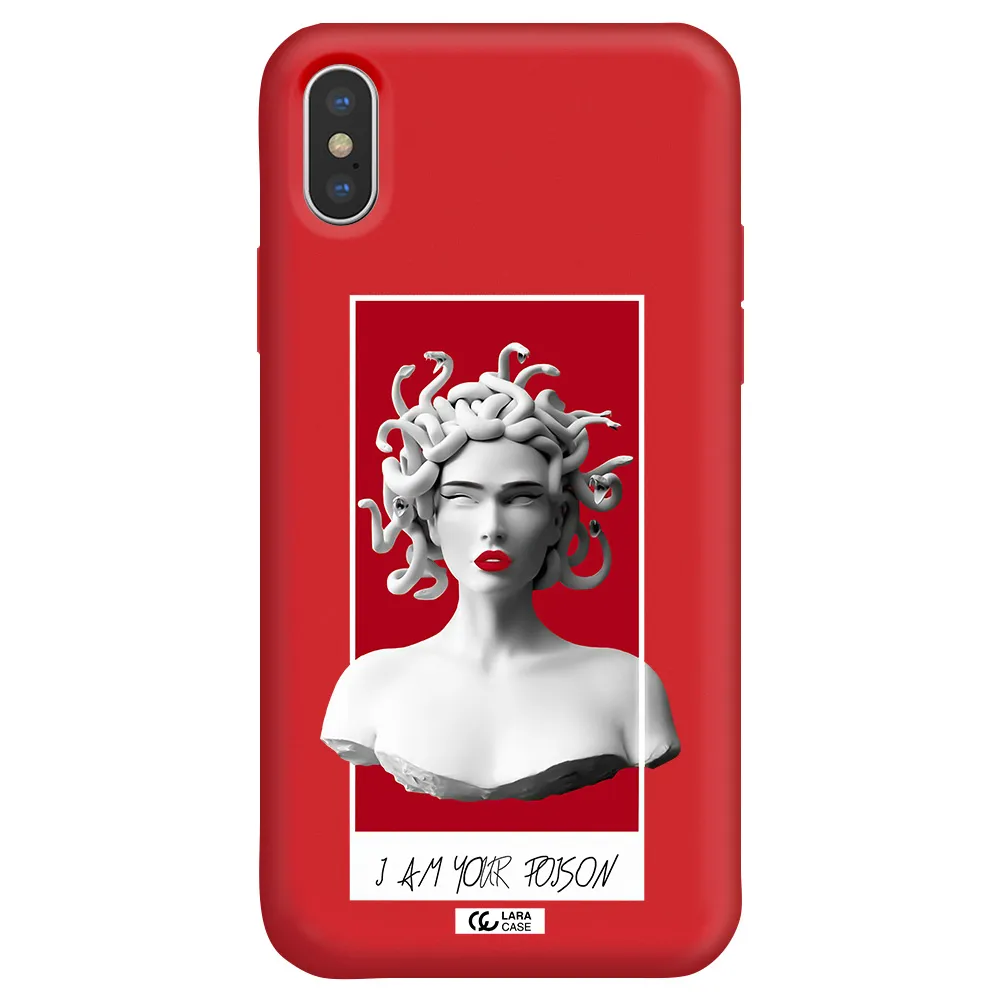 a statue of a woman with snakes on her head Apple iPhone X Silicone Imperial Red Case