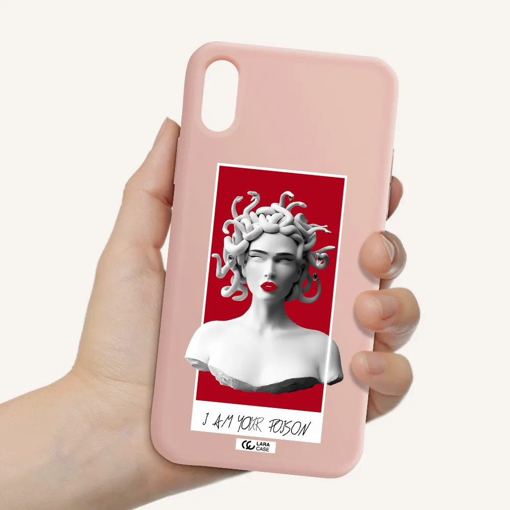 a statue of a woman with snakes on her head Apple iPhone X Silicone pastel pink Case