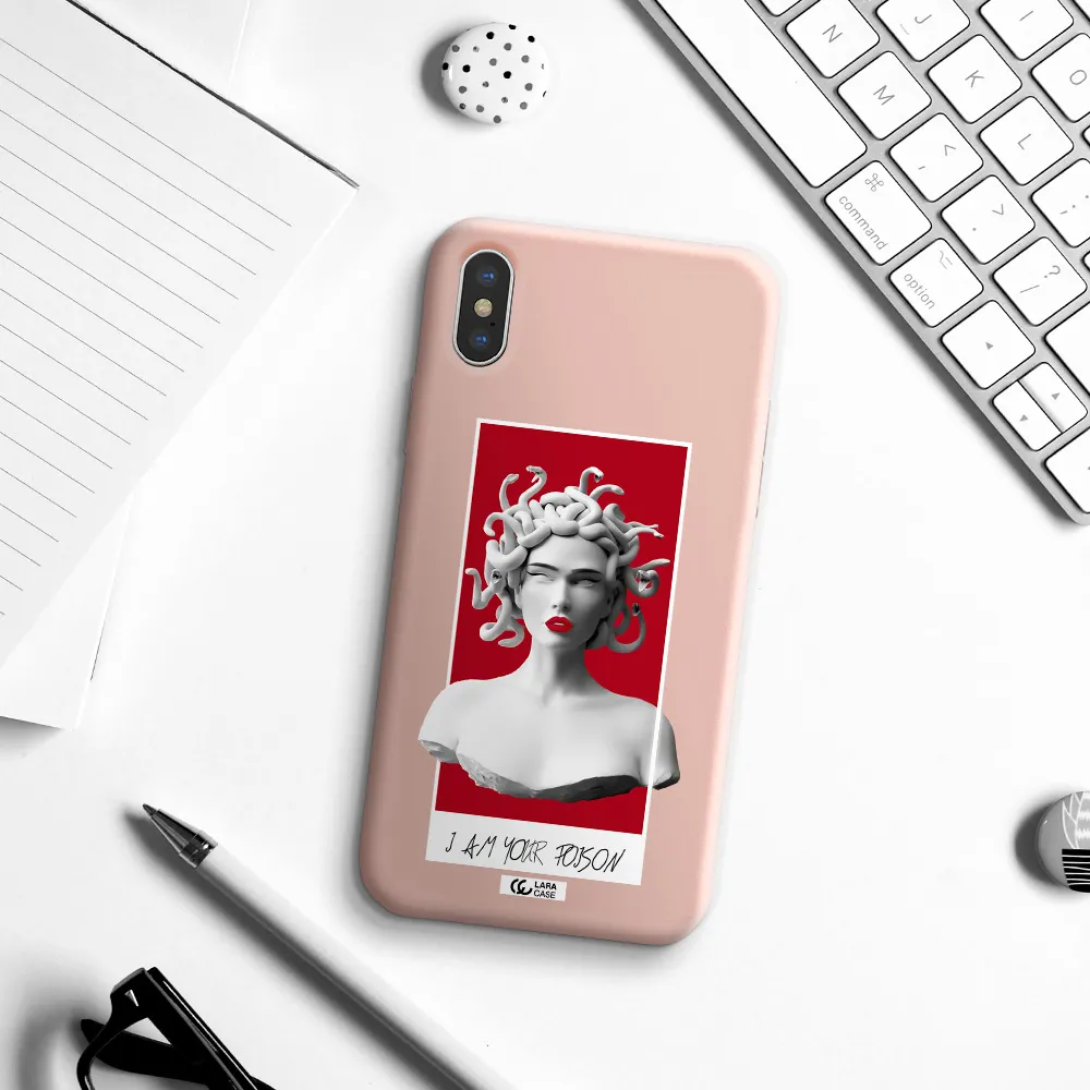 a statue of a woman with snakes on her head Apple iPhone X Silicone pastel pink Case