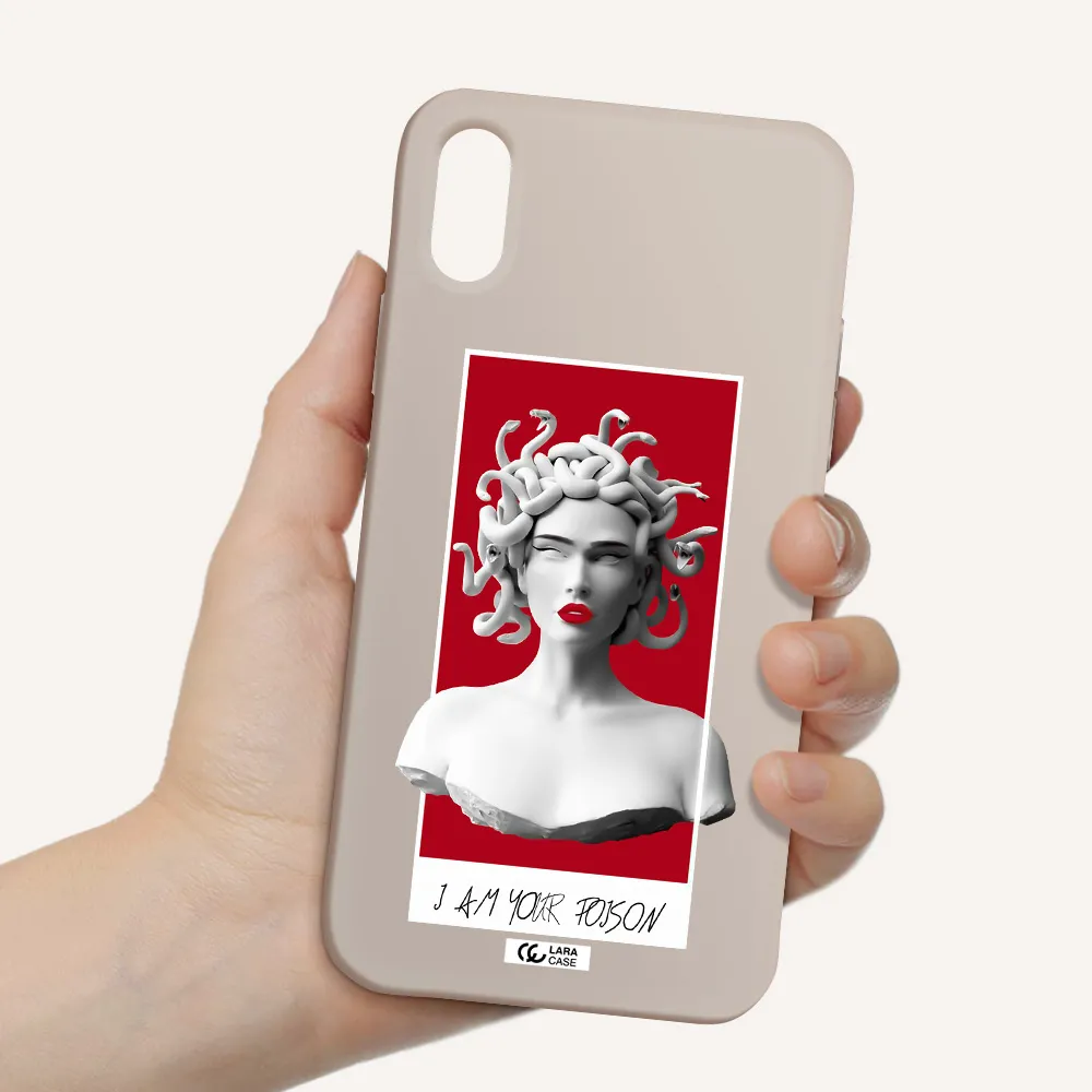 a statue of a woman with snakes on her head Apple iPhone X Silicone Stone Case