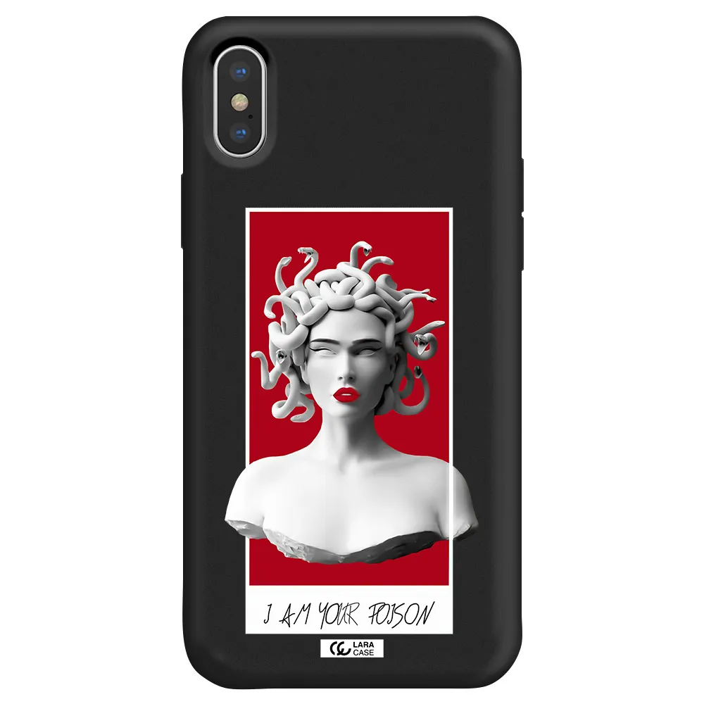 a statue of a woman with snakes on her head Apple iPhone XS Silicone black Case