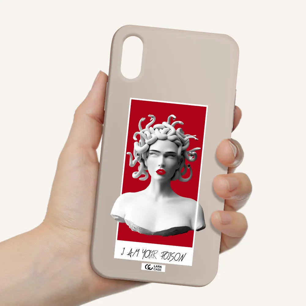 a statue of a woman with snakes on her head Apple iPhone XS Silicone Stone Case