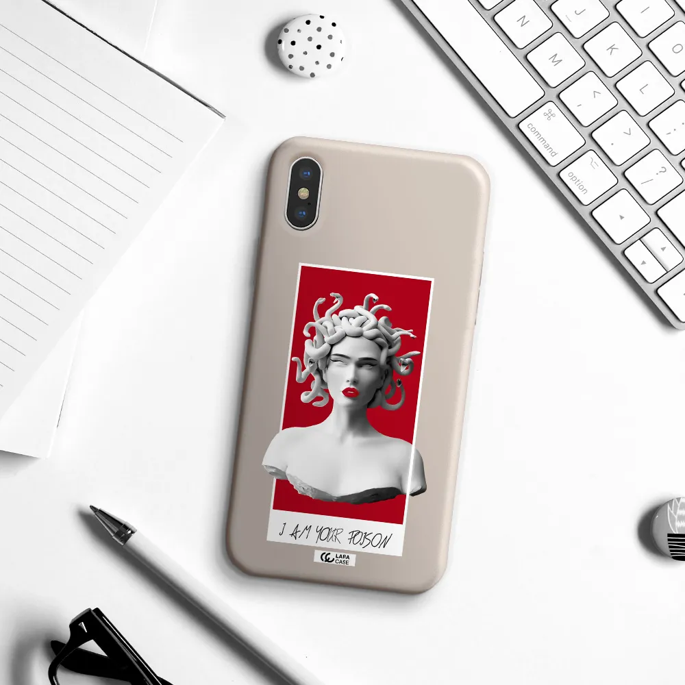 a statue of a woman with snakes on her head Apple iPhone XS Silicone Stone Case