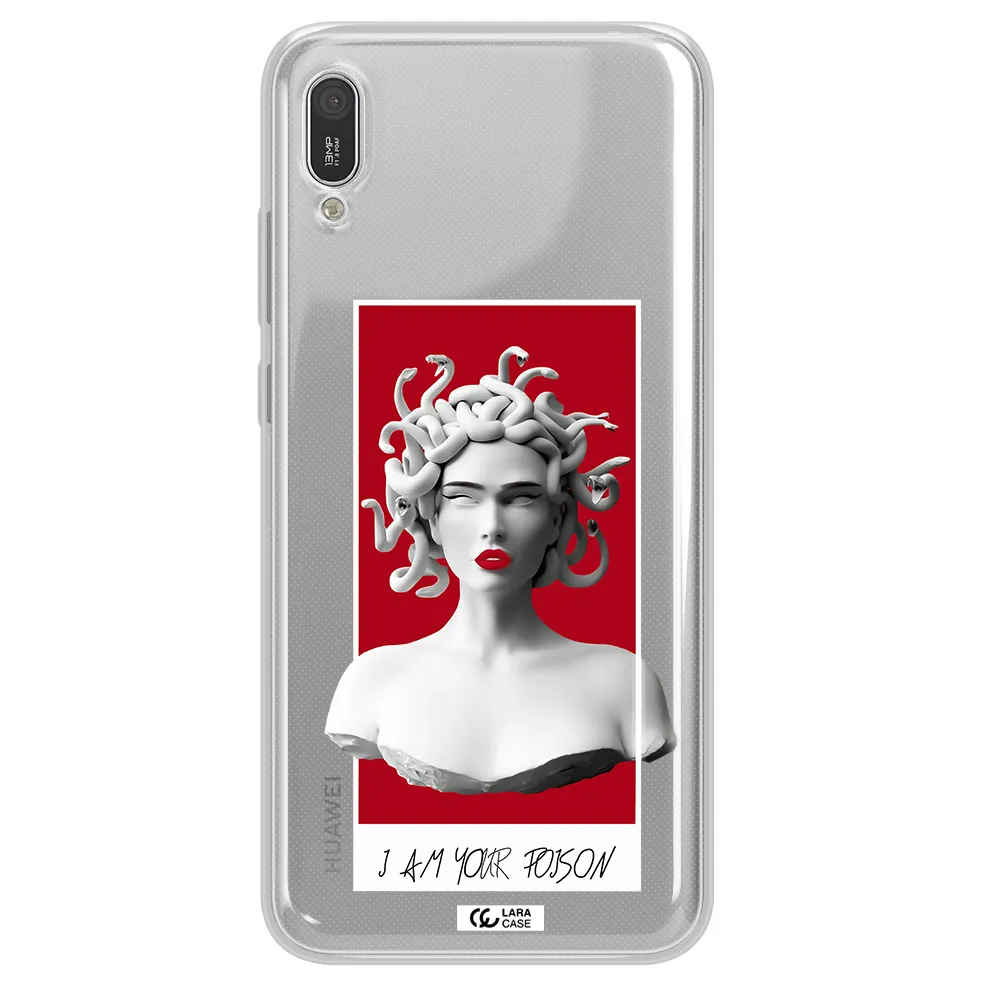 a statue of a woman with snakes on her head Huawei Y6 Pro 2019 Clear TPU Case