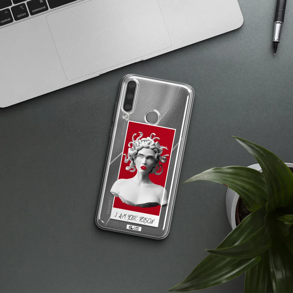 a statue of a woman with snakes on her head Huawei Y6P Clear TPU Case