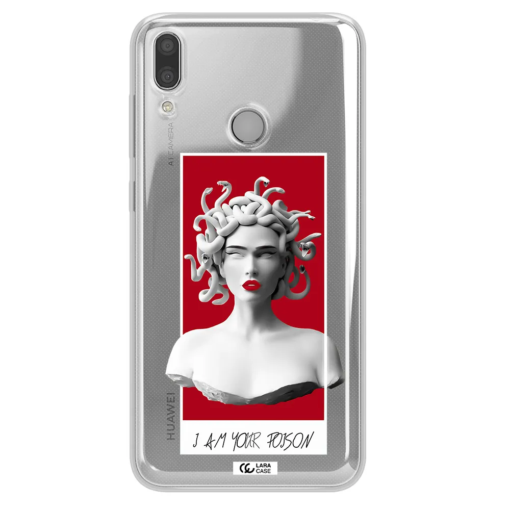 a statue of a woman with snakes on her head Huawei Y9 2019 Clear TPU Case