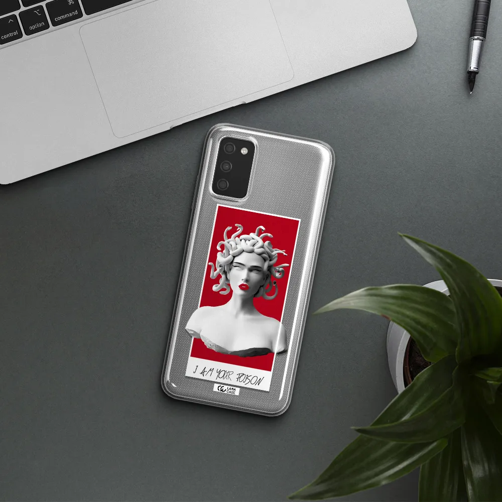 a statue of a woman with snakes on her head Samsung A03S Clear TPU Case