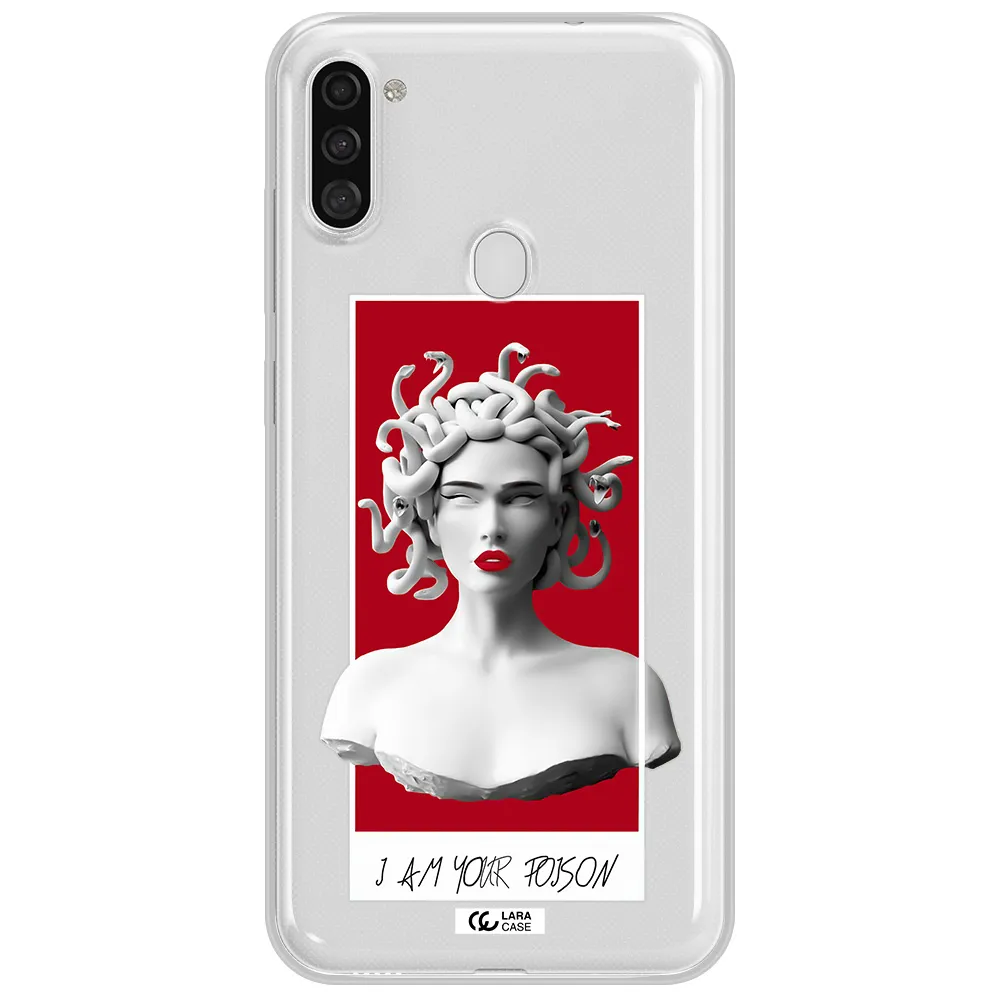 a statue of a woman with snakes on her head Samsung A11 Clear TPU Case